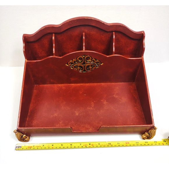 Vintage Mid Century Modern Footed Wooden Mail Letter Desk Organizer Ornate NICE! - Picture 13 of 14